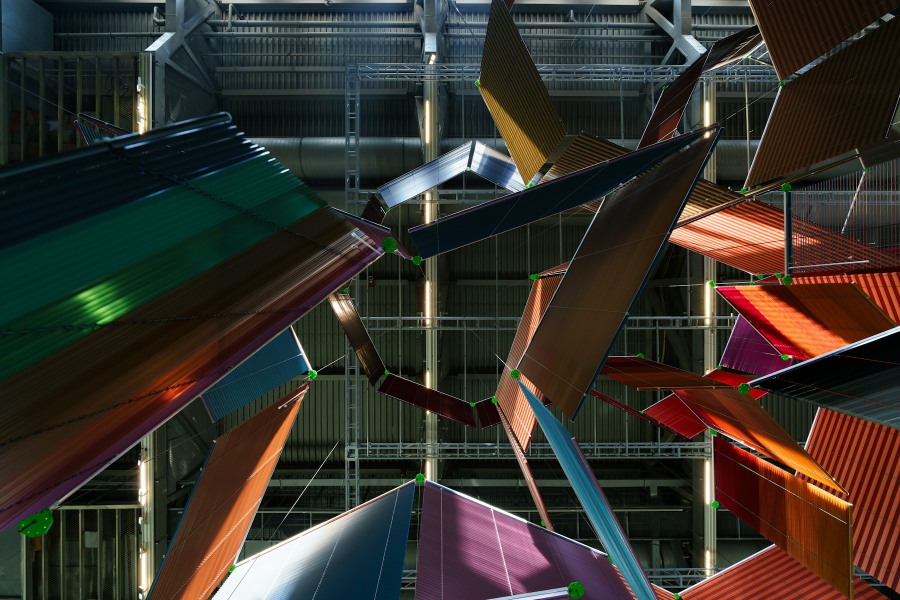 Suspended colorful geometric installation